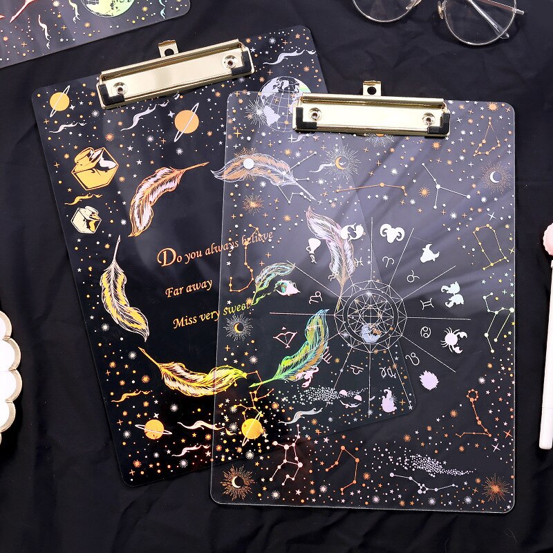 Fantasy starry akryl bronzing board klämma genomskinlig  a4 student hård plast skrivtavla brevpapper mapp