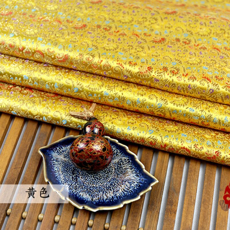 Width 75cm Silk Jacquard weave Metallic Brocade Fabric Chinese Hanfu Dress Bjd Kimono Material Celosia Cloth By the Half-yard: Gold yellow