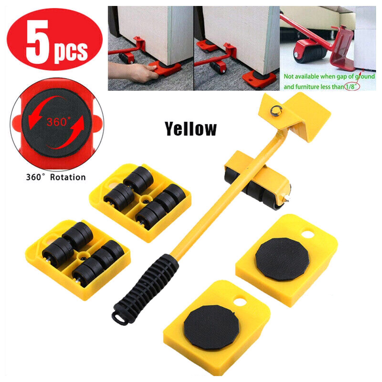 Sistema de movimiento pesado para muebles, herramienta de elevación, 4 deslizantes, rueda de deslizamiento, fácil de mover, herramientas manuales móviles, para el hogar, 5 uds.