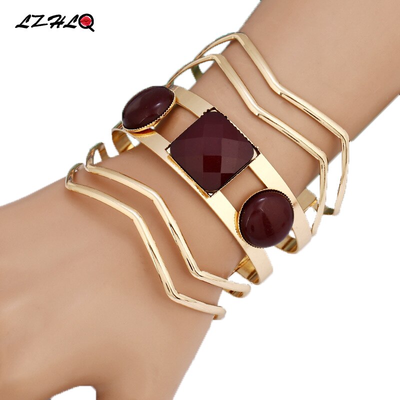 LZHLQ Geometric Multilayer Wire Bangle Trendy Maxi Opened Resin Cuff Bracelet For Women Brand Jewelry Accessories