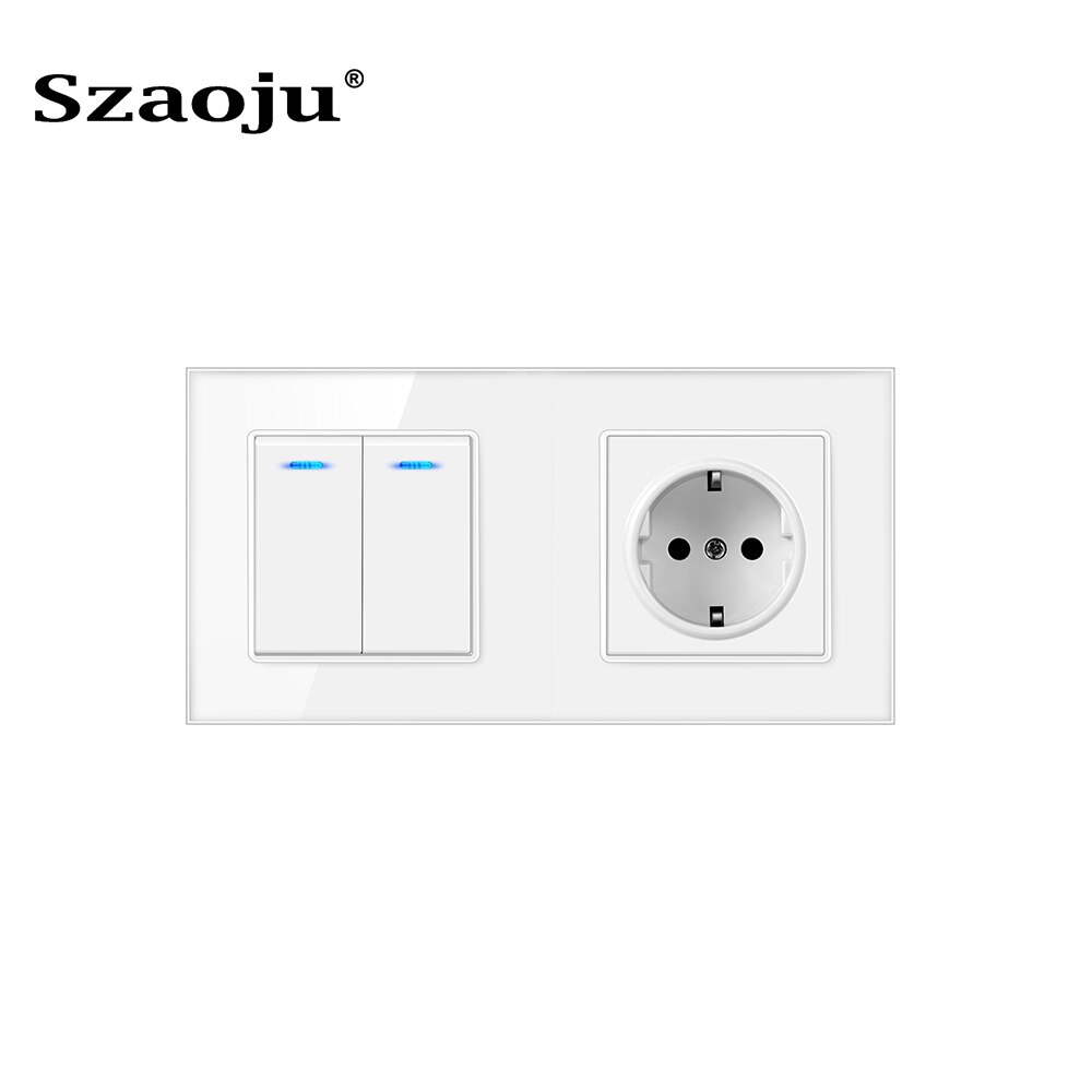 Szaoju Stopcontact Duitse Standaard 16A Crystal Gehard Glas Panel Socket Voeding Met Schakelaar Combinatie AC110-250V