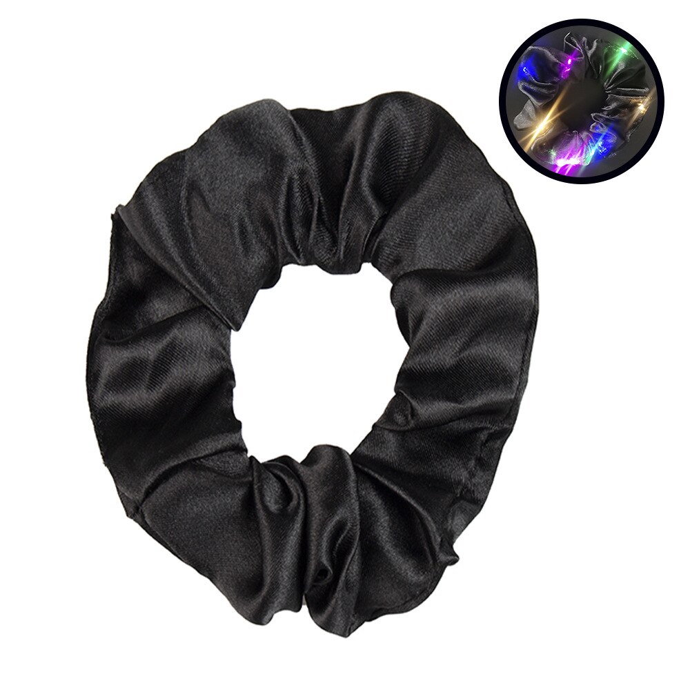 1pc LED Luminous Women Girls Hair Rope Flashing Ponytail Holder Light Up Elastic Hair Bands Hair Accessories Glow Party Supplies: black
