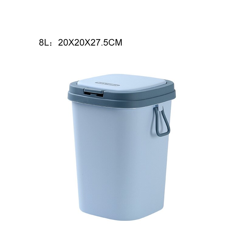 1Pc Nordic Druk Deksel Prullenbak Huishouden Woonkamer Badkamer Afval Bin Kantoor Vuilnis Houder: Blue 8L