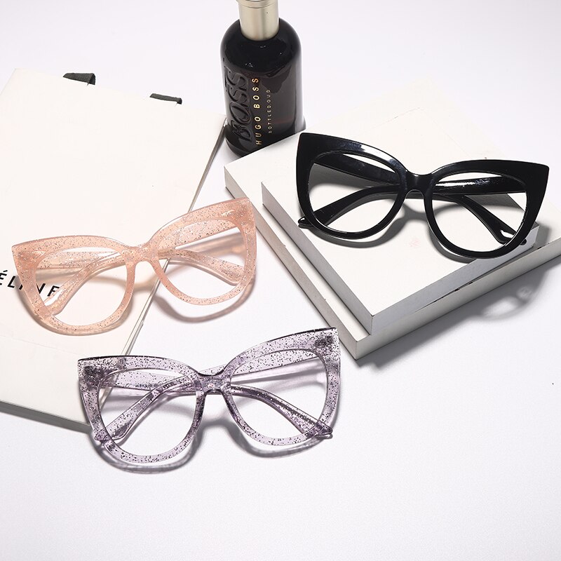 Cat Eye Oversized Glasses Frame Rivet Structure women Spectacles Frames Red Black Color Brand Eyeglasses Unisex