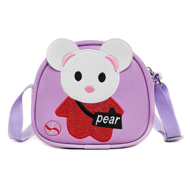 Children Casual Small Cute 3D Cartoon Pattern Shoulder Handbags Kids Girls PU Leather Mini Simple Zipper Crossbody Messenger Bag: Purple 