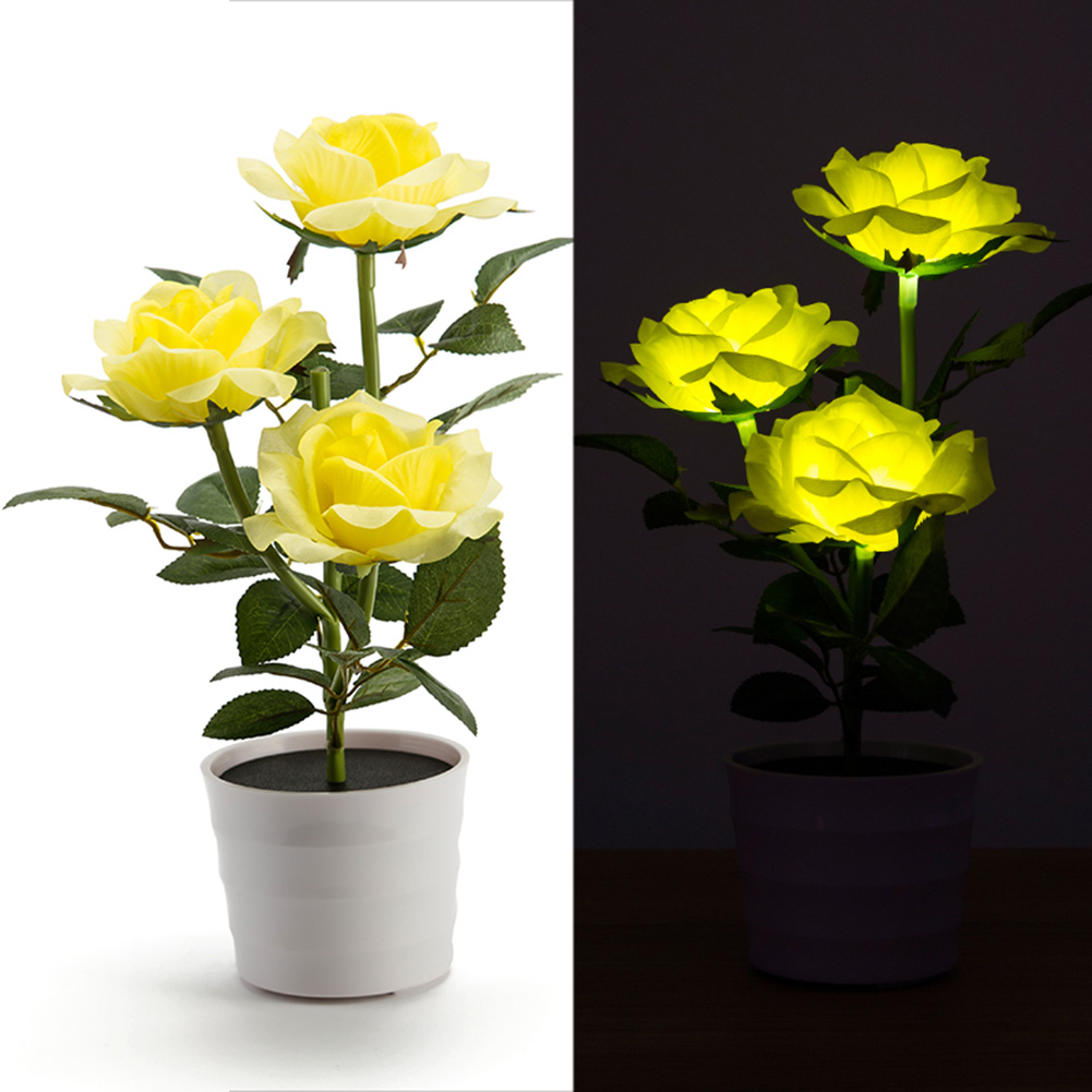 Solar- angetrieben Rasen Garten Balkon Hause Schlafzimmer LED Rose Dekorative Tisch Lampe Künstliche Anlage Nacht Blume Topf: Gelb