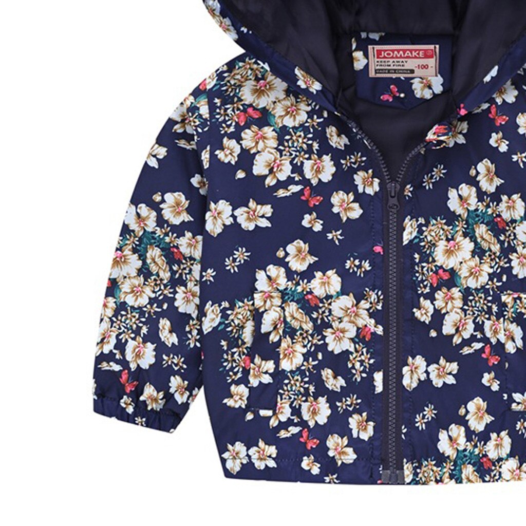 Autumn Winter Warm Baby Girls Coat Toddler Kids Baby Grils Boys Long Sleeve Floral Print Zipper Hooded Coat Jacket