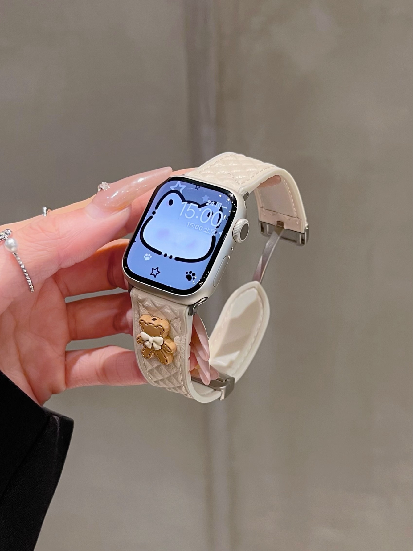 Läderband till apple watch-bandet series ultra 10/9/8/7/6/5/4/3/2/1 se 38mm 40mm 41mm 42mm 44mm 45mm 46mm 49mm rem: Silvervit / 17mm