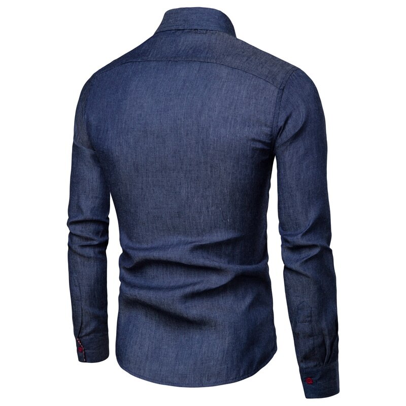 NEGIZBER otoño hombres Jeans Camisa de corte Slim de manga larga Camiseta para hombre de Jeans de superior 100% pantalones vaqueros del dril de algodón de los hombres camisas