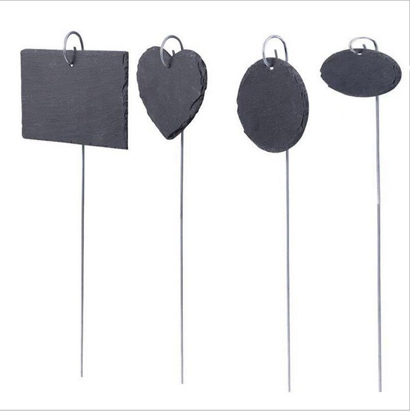 Natuurlijke Stijl Slate Plant Labels, Opknoping Van Een Roestvrij Stalen Metalen Staaf, 15.75Inch Plant Etiketten Voor Tuin, Bloem, Bed, Potten