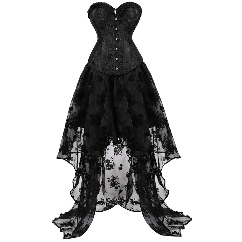 Corset bustier jurken hoge en lage rok tulle lange kant corset plus size gothic sexy lingerie burlesque korsett