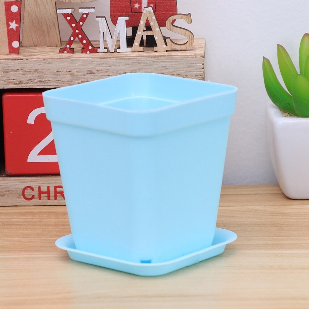 6 st tjockna blomkrukor fyrkantiga planteringsmaskiner krukor plastkrukor små fyrkantiga krukor för saftiga växter (vardera 3 of små: Himmelsblå