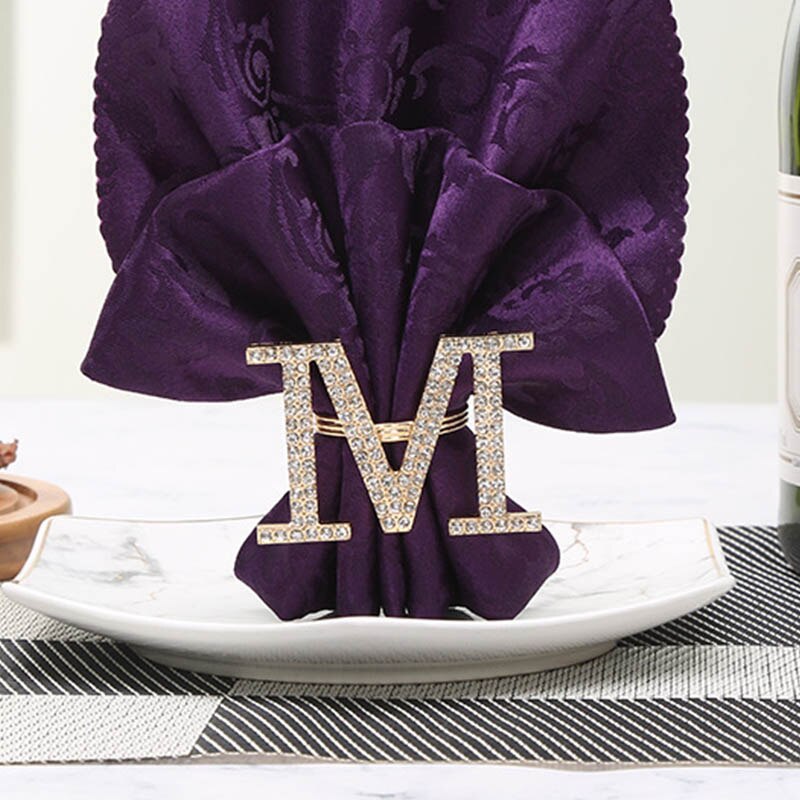 Strass lucidi lettera inglese portatovagliolo creativo colore oro iniziali tovagliolo fibbia tavolo ristorante stoviglie occidentali