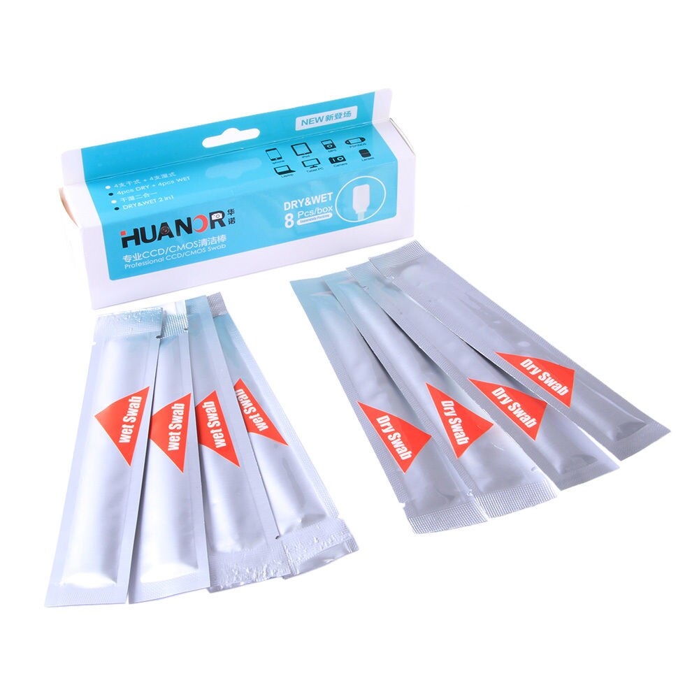 8Pcs HUANOR Dry &amp; Wet CCD/CMOS Swab Camera Sensor Cleaning Cleaner for Canon Nikon Sony Olympus
