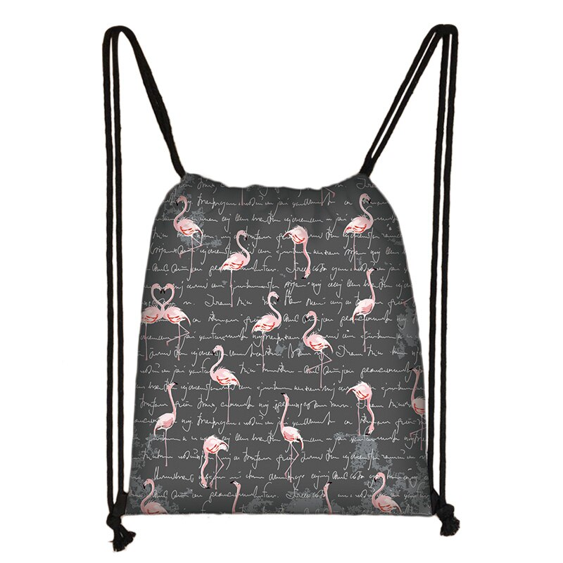 Cartoon Flamingo Print Drawstring Bag Women Travel Bag Teenager School Bag Brown Girl And Boy Backpack Storage Bags A952: skdafr36