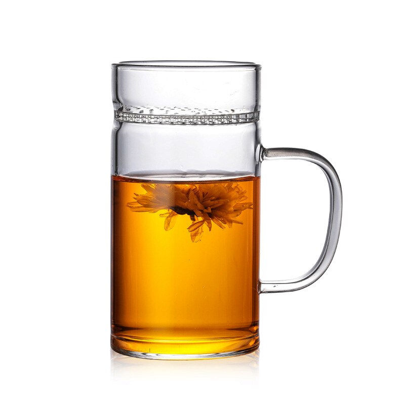 filter tea mug with handle glass single layer thick transparent glass with filter office tea cup
