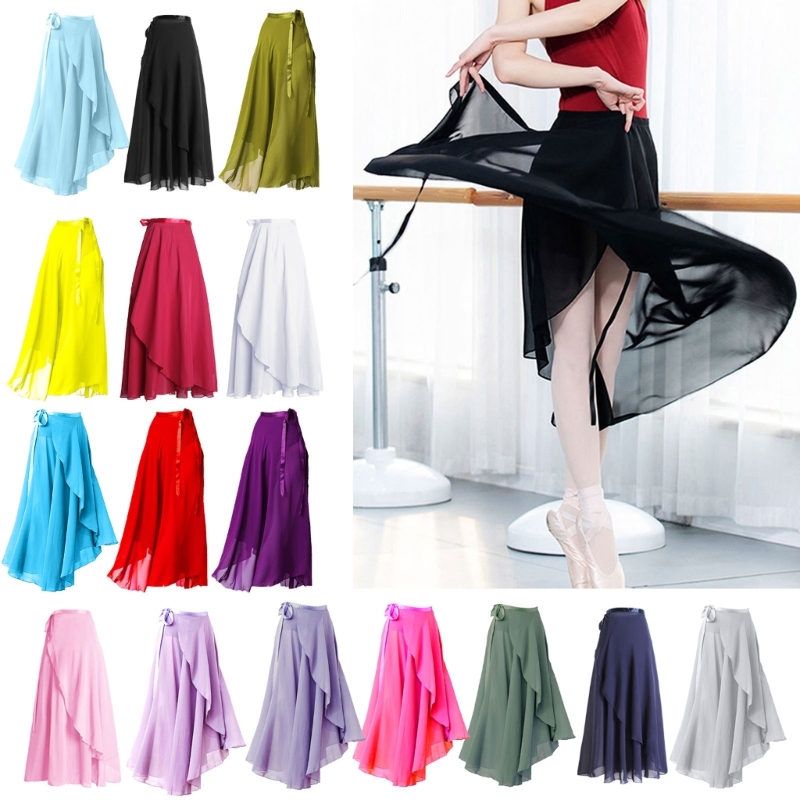 16 Solid Colors Classical Mid-Calf Half Skirt Spring Summer Breathable Long Wrap Skirts for Ladies Ballet Dance Stage Wear
