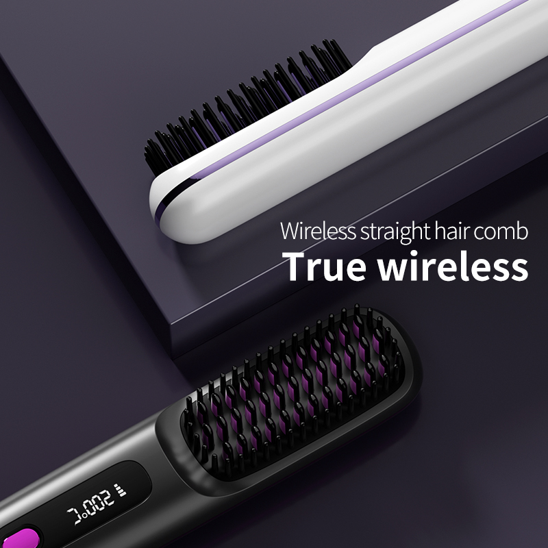 Peine de pelo liso con calefacción USB LCD eléctrico, herramienta de estilismo de iones negativos portátil inalámbrica, cepillo alisador recargable