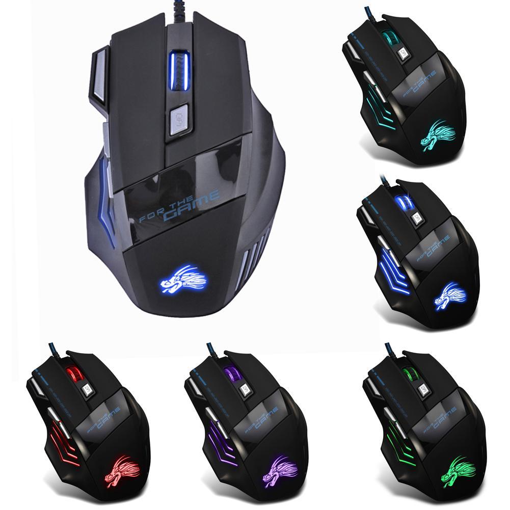 5500DPI USB Wired Gaming Mouse Adjustable 7 Buttons LED Backlit Gamer Mice Ergonomic Computer Mouse for PC Laptop: C