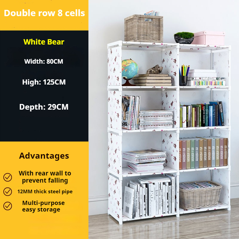 Bibliothèque Simple du sol au plafond, gain de place pour dortoir, support de rangement à domicile, résistant à l'usure, armoire de rangement multifonctionnelle: Rose