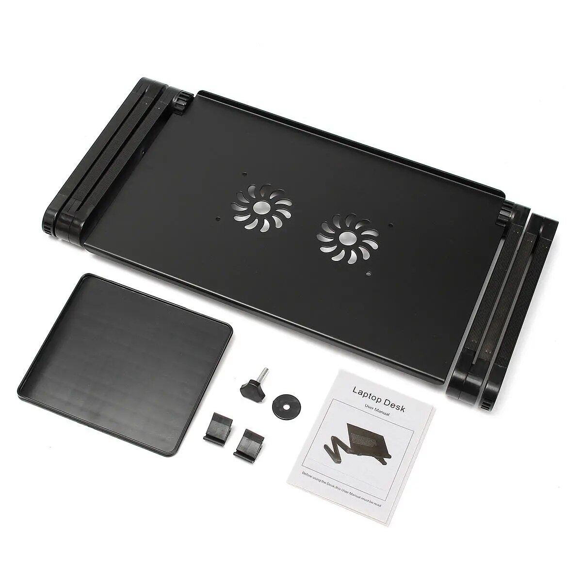 Folding Laptop Desk 360 Computer Table Adjustable 2 fan Cooling Notebook Table with Mouse Pad Laptop Stand Table Tray