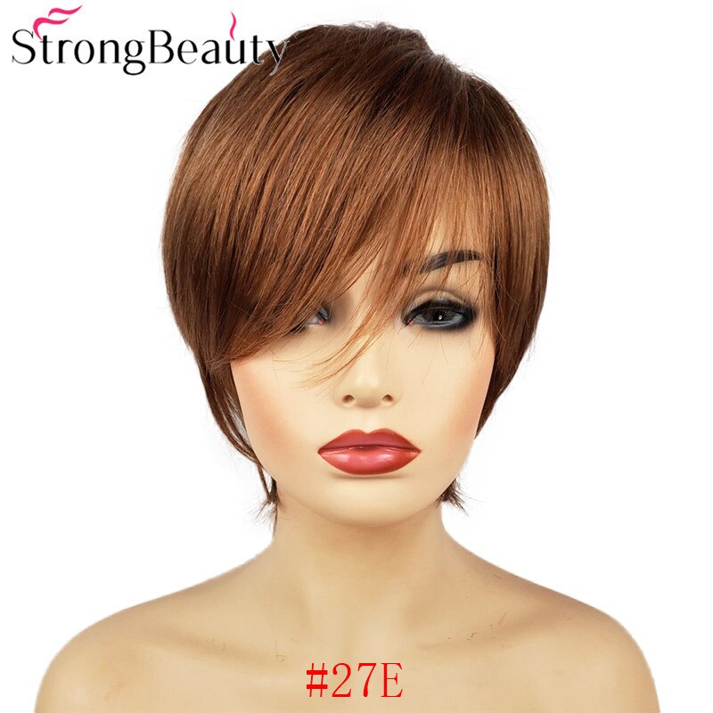 StrongBeauty Short Straight Wigs Natural Hair Women's Synthetic Wig Layered Cut Hair Wigs: 27E