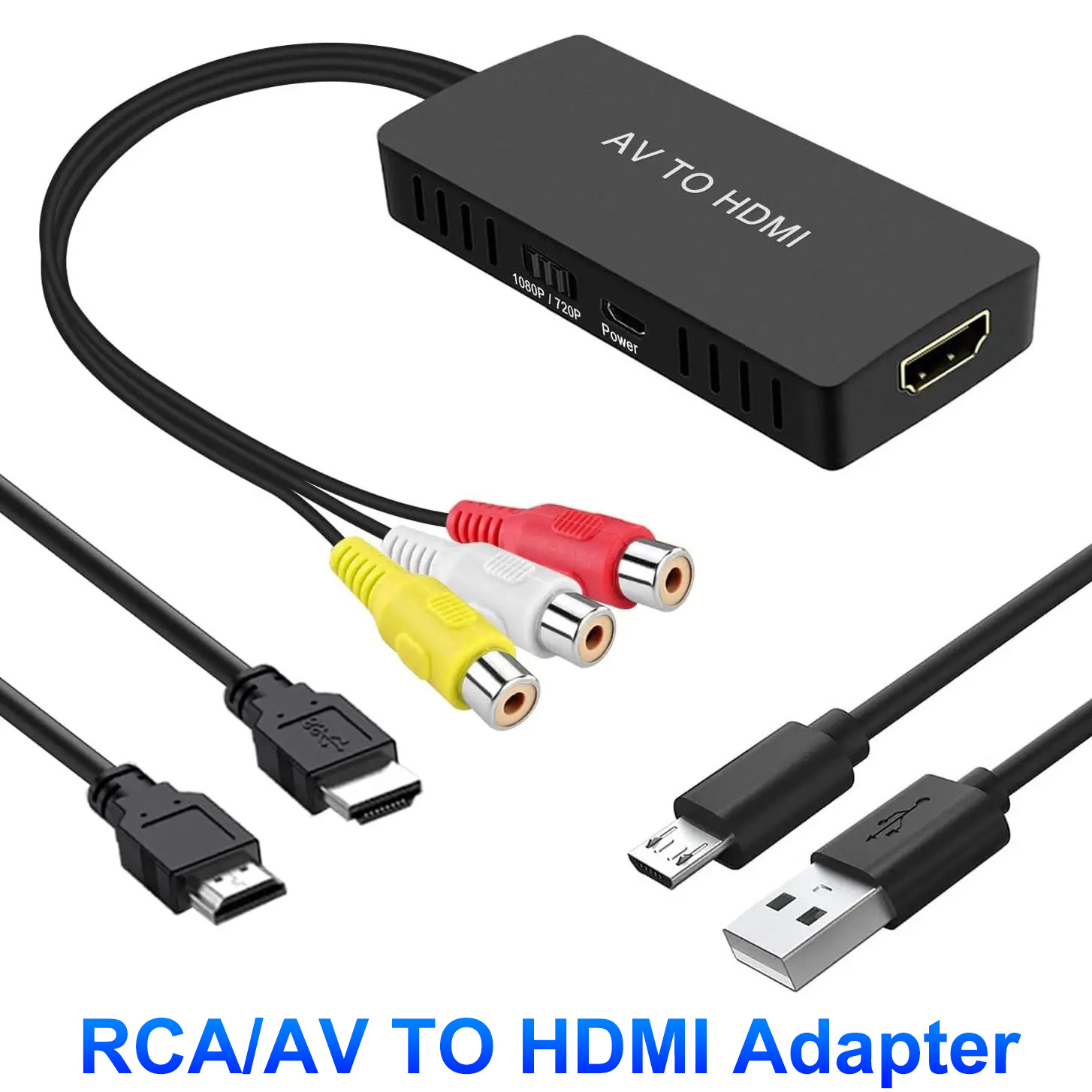 Adaptateur RCA vers HDMI, convertisseur AV vers HDMI, convertisseur Audio Vdieo compatible AV2HDMI, prise en charge pour boîtier TV DVD, prend en charge PAL/NTSC: Default Title