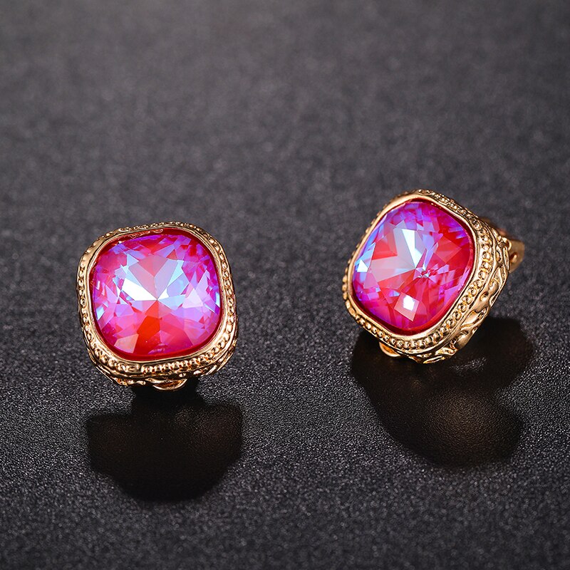 Luxe Vrouwelijke Kristal Strass Clip Op Oorbellen Eenvoudige Vierkante Goud Geen Doorstoken Oor Clips Voor Vrouwen Oorbellen Sieraden: 236MI