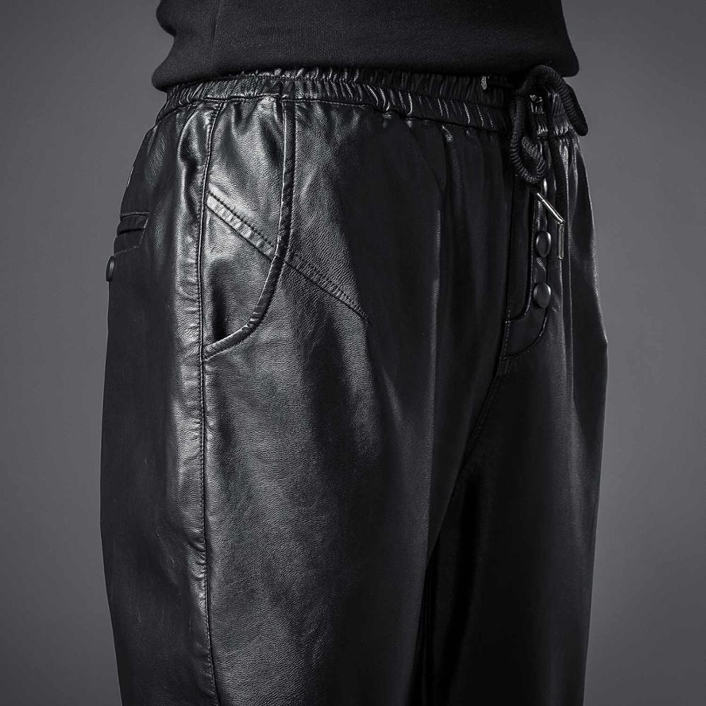 Idopy Men`s Faux Leather Joggers Pants Elastic Waist Motorcycle Biker Black PU Leather Soft Trousers