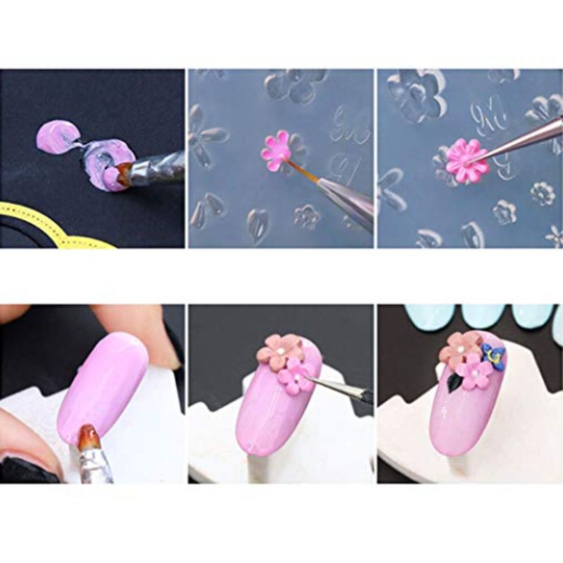 10Pcs DIY Nail Art Silicone Mold Leaves Flower Template Acrylic UV Gel DIY Tools