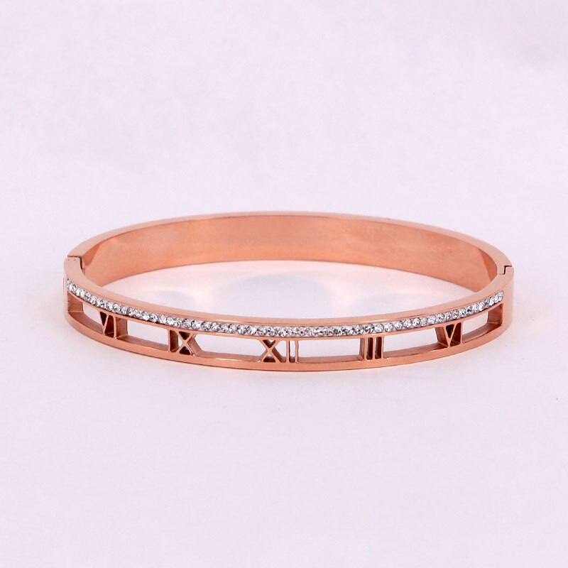 Gouden Manchet Armbanden Pulsera Inoxydable Hollow Out Cubic Zironia Romeinse Nummer Armbanden Bangles Accessoires Party Bruiloft