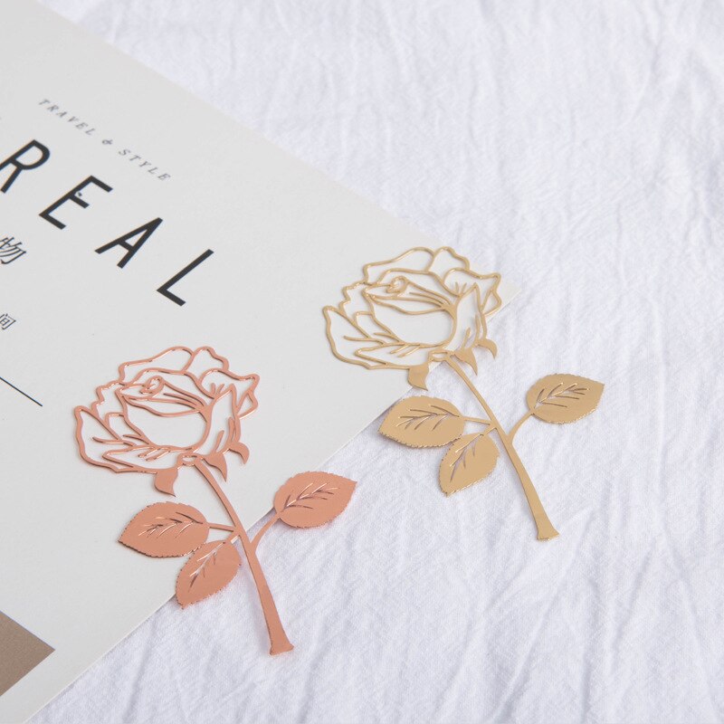 Yisuremia High-Grade Electroplated Rose Metal Bookmark Valentine's Day School Office Supplies Stationery Teacher