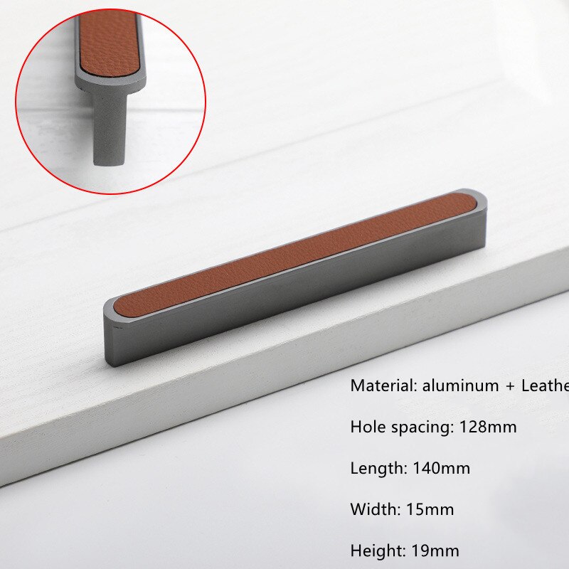 500mm Extended Grey Wardrobe Door Handle Simple Kitchen Cabinet Drawer Black Leather Handle Furniture Knob Home Decoration: Red-128