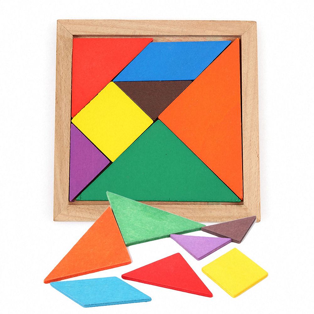 1Pcs Houten Tangram 7 Stuk Puzzel Kleurrijke Geometrische Iq Spel Brain Teaser Speelgoed Intelligente Educatief Speelgoed