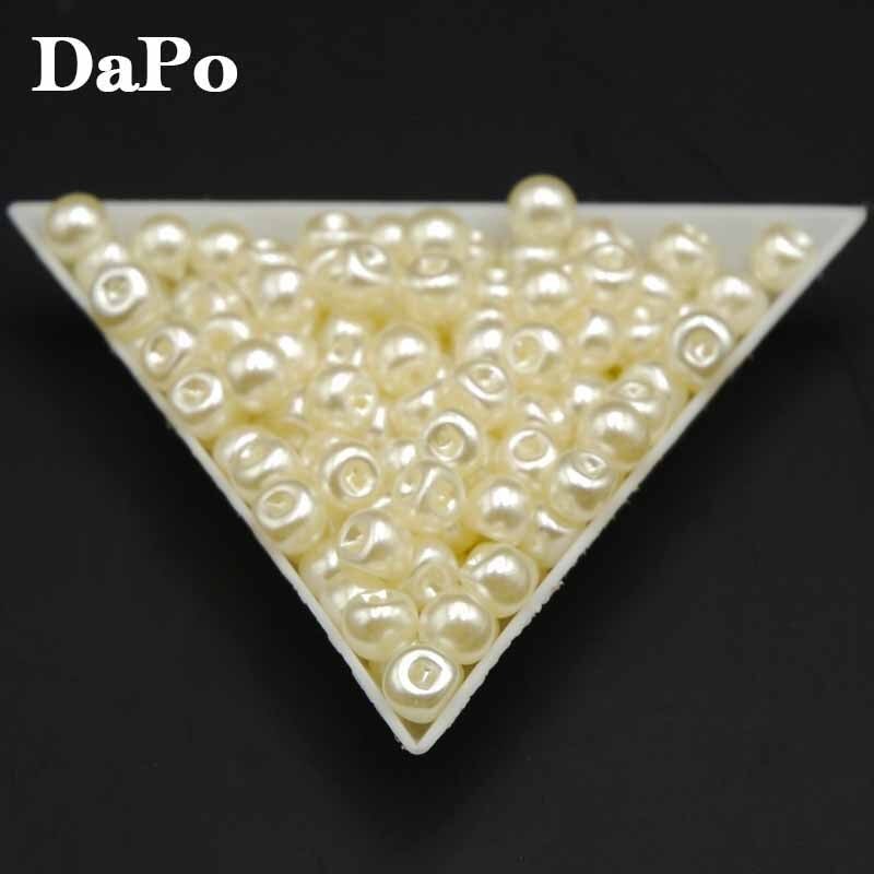 6mm 200 st vita imiterade pärlor knappar sidohål plast kläder krage pärlor material dekorativa tillbehör: Beige