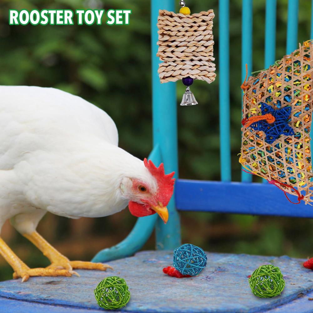Chicken Toy Rooster Woven Toy Set Durable Chew Ball Toy Hanging Ball Toy for Chicken Hens