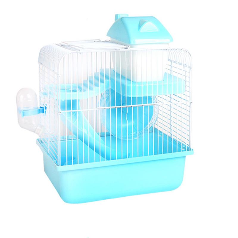 Cage métallique en forme de Villa à Double étage avec bol d&#39;alimentation, jouet de patinage à roulettes, petit château, Cage Hamster à Double étage