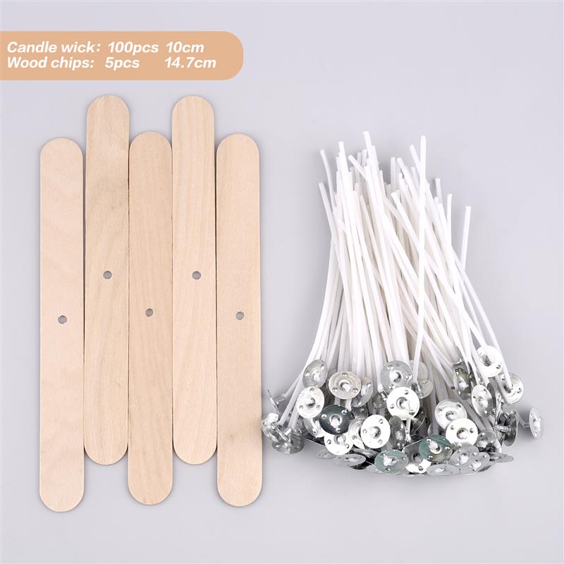 Mèche de bougie en fil de coton ciré de plusieurs tailles, 100 pièces/ensemble, mèche et support sans fumée, ensemble de fabrication de bougies, accessoires, support de mèches: jaune clair
