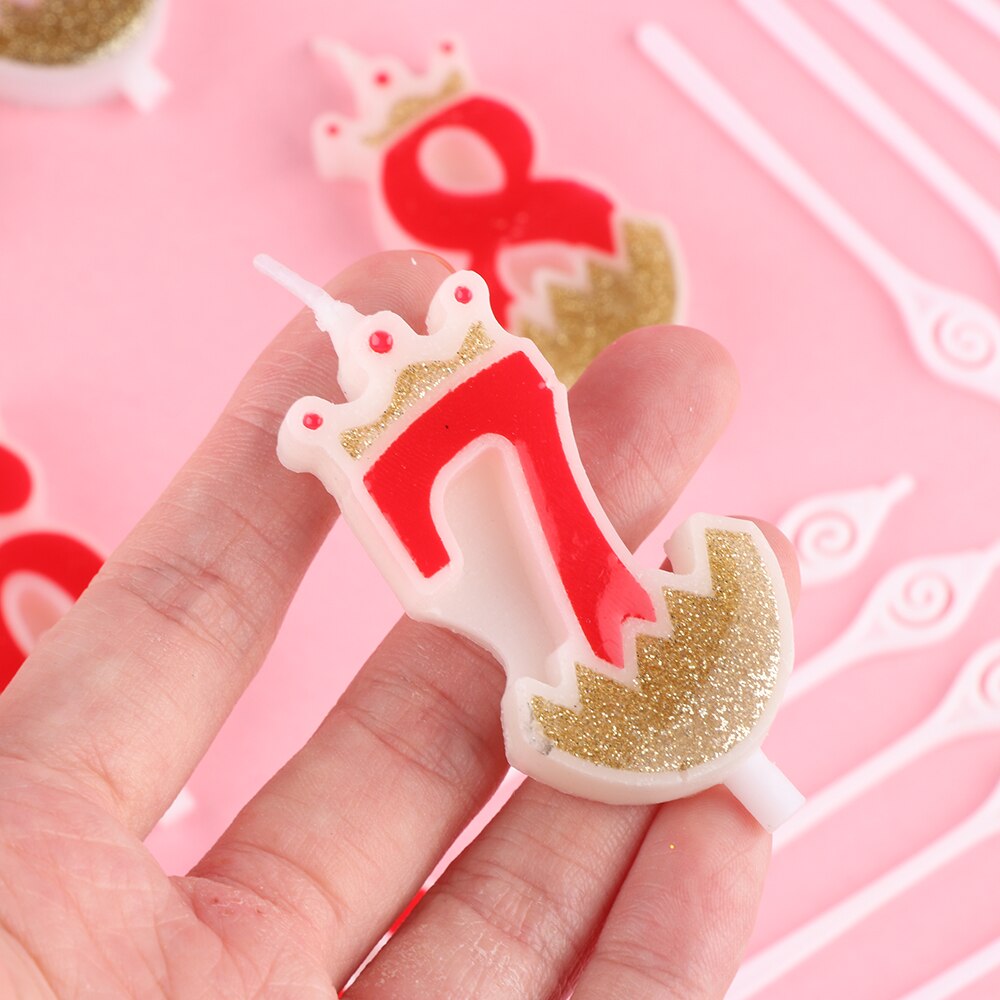 1PC 0-9 Numbers Cake Topper Birthday Wedding Digital Crown Candles Gold Red Number Party Supplies DIY Decoration for Baking
