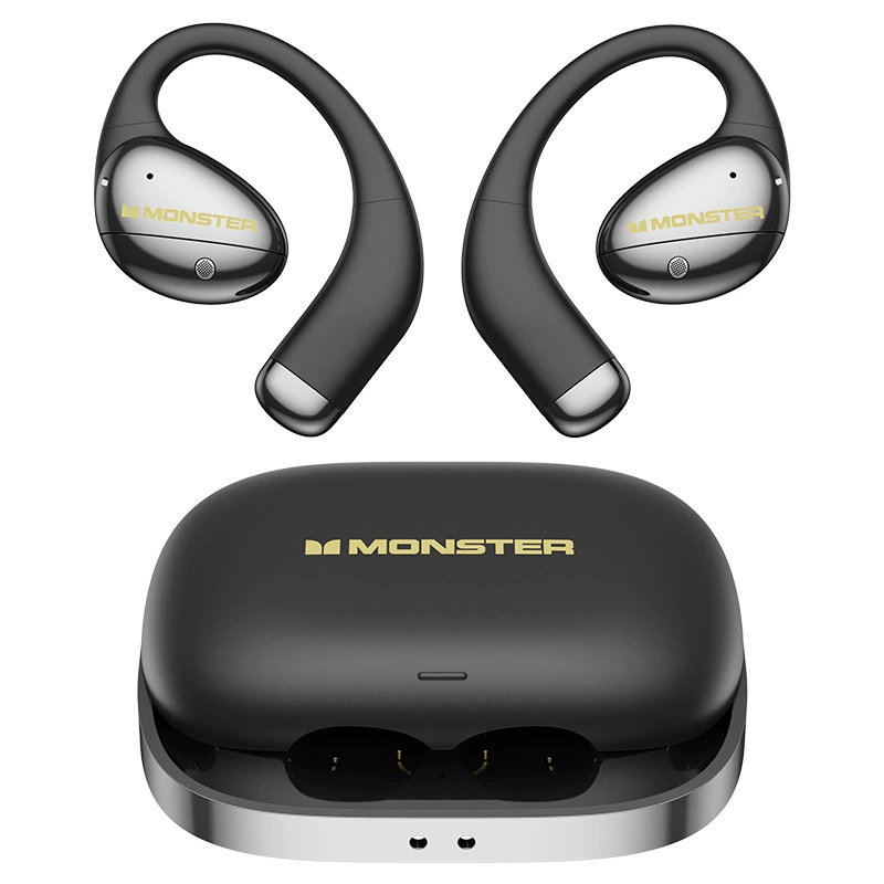 Monster  ac520 äkta trådlösa bluetooth-hörlurar med öronkrokar, hög ljudnivå, brusreducering för samtal, spelmusik och hörlurar: Röd