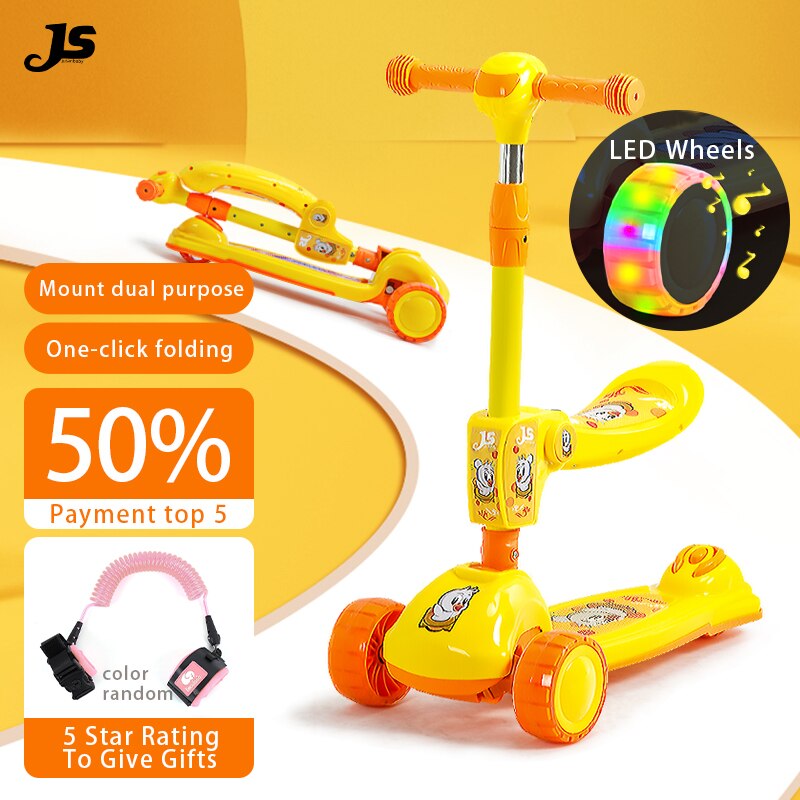 Les Scooters pour enfants avec musique et LED Tornado, Scooter pour garçons et filles, peut supporter 150kg