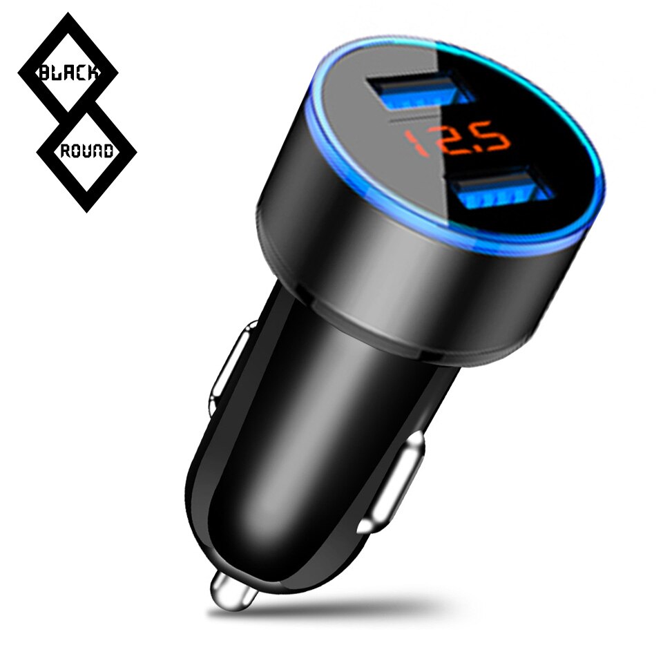 LED Display Dual USB Car Charger Output 3.1A Snel Opladen Mobiele Telefoon Travel Adapter Aansteker DC 12-24 V Auto Telefoon Oplader: black round