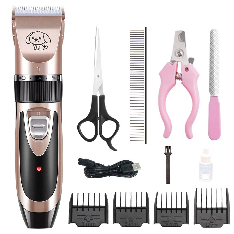 Hond Clipper Professionele Elektrische Pet Hair Trimmer Voor Honden Katten Grooming Elektrische Scheerapparaat Set Kat Haar Snijden Remover Machine: Rose gold set-C