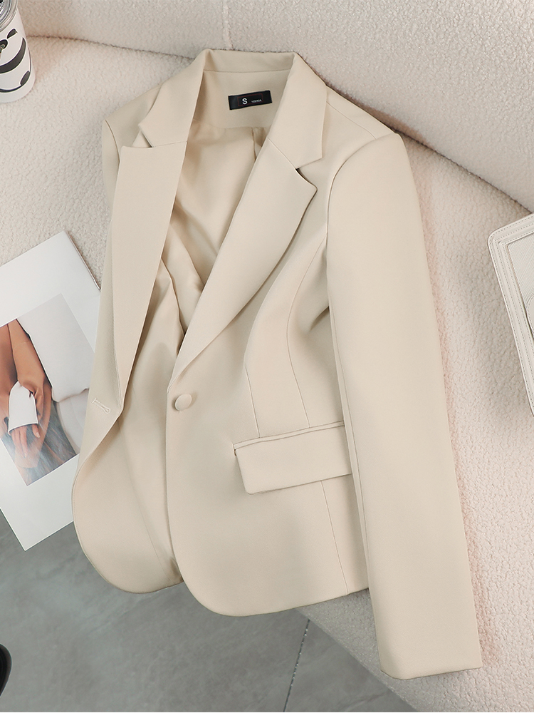 Women Blazer Ladies Red Green Beige Black Solid Female Business Work Wear Slim Formal Jacket Coat For Autumn Winter: S / Beige
