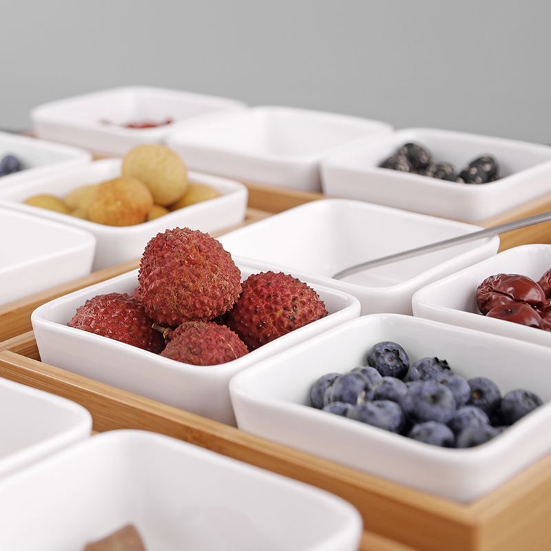 Plato de caja de cerámica rectangular japonés de bambú plato de caja de postre de frutas secas bandeja de té de postre