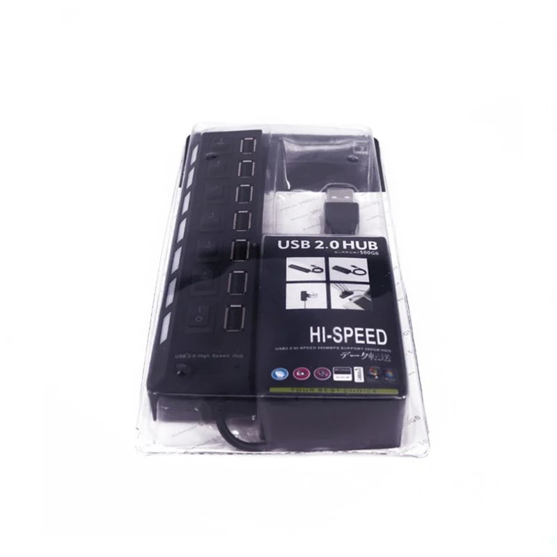 USB Hub 2.0 Splitter,7 Port USB Data Hub with Individual On/Off Switches and Lights for Laptop, PC, Computer, Black, White