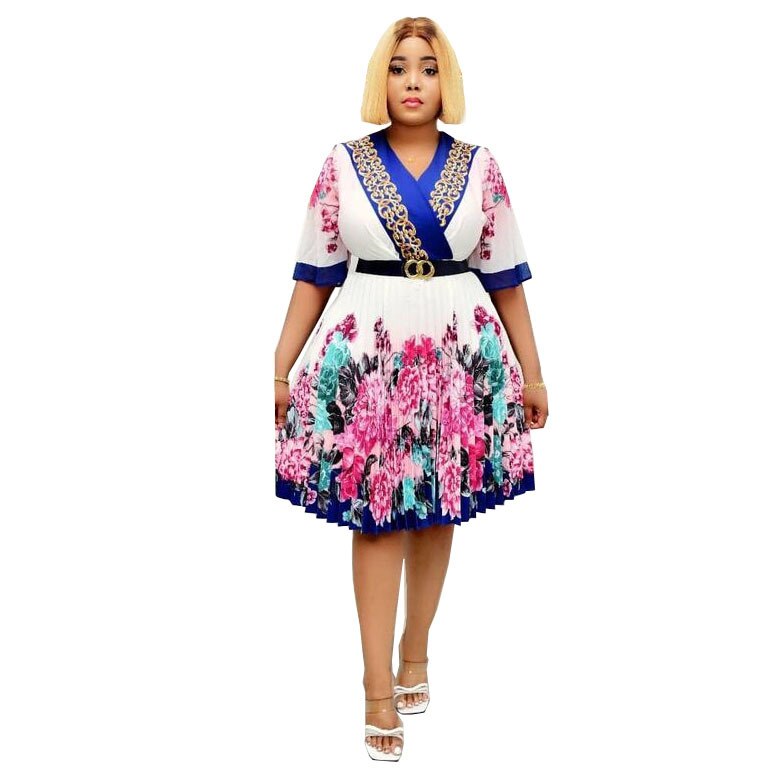 Vestidos africanos estampados para mujer, ropa africana por debajo de la rodilla para verano,: Verde / XL