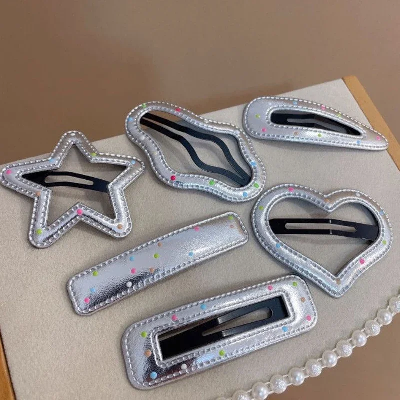 Horquillas plateadas de PU Y2K, pinzas para el cabello de varios estilos, estrellas BB, horquillas con Clip, pasador lateral bonito, accesorios para el cabello para mujer: Verde militar