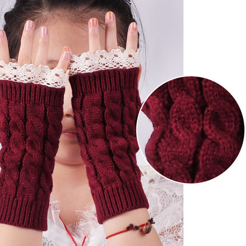 Mitaine longue en dentelle tricotée au Crochet pour femme, gants chauds pour les bras et les poignets, hiver automne