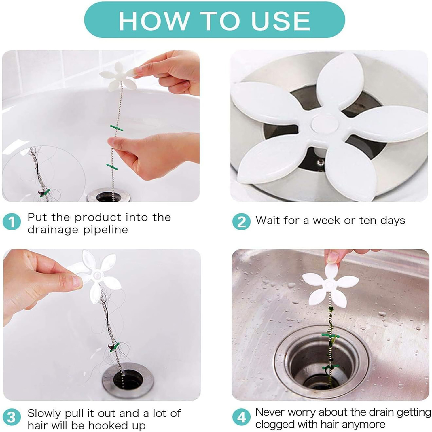 1/5/10 Stück Blumenform Duschablauf Waschbecken Entferner Haarfilter Kette Haken Fänger Sieb Haarschlinge für Badezimmer Küche Badewanne